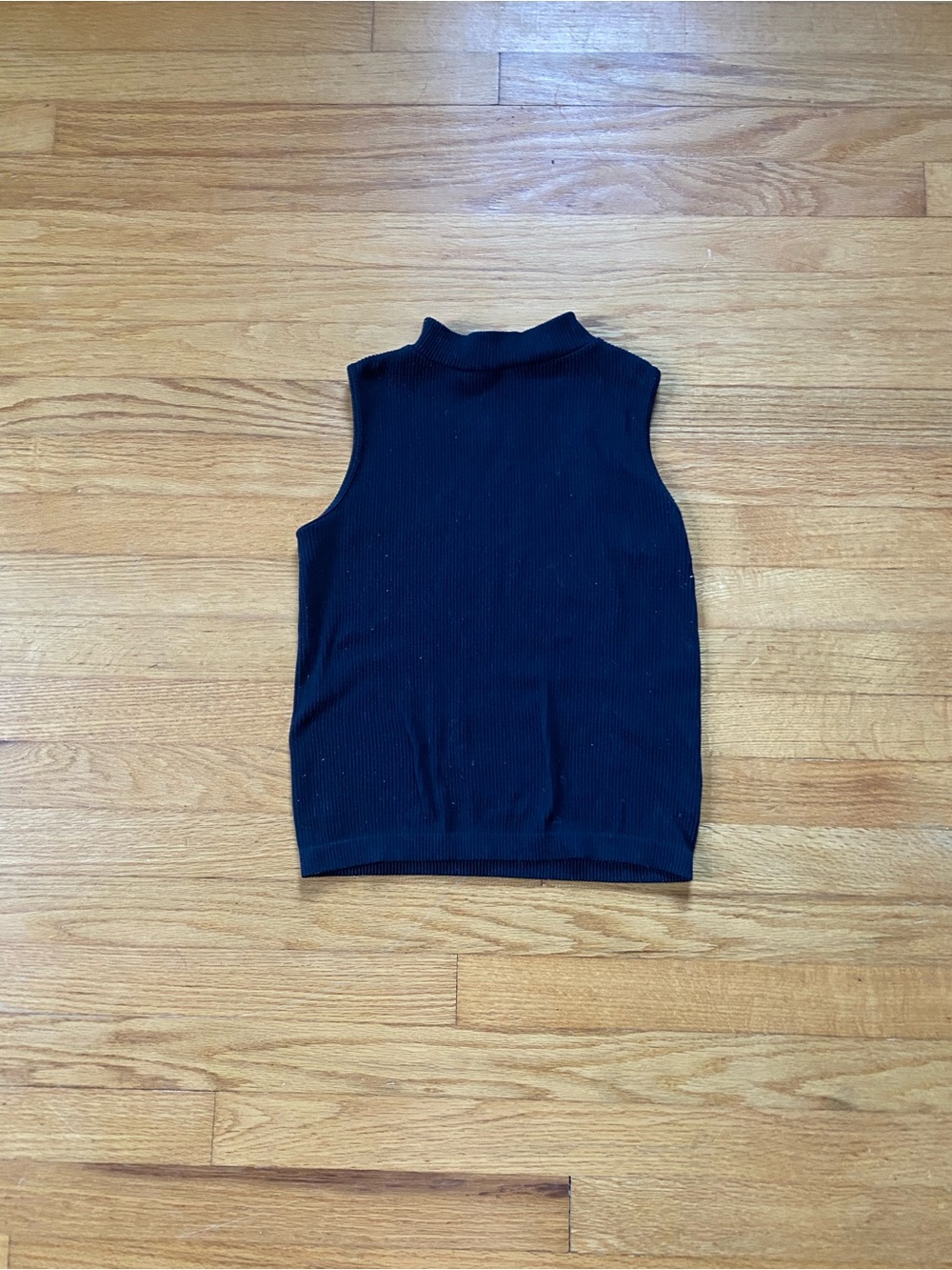 Sleeveless Mock Neck Ribbed Tank Top - Black